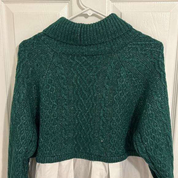 Anthropologie Green Mixed Media Turtleneck Cable Knit Sweater NWT Size Large - Picture 8 of 11